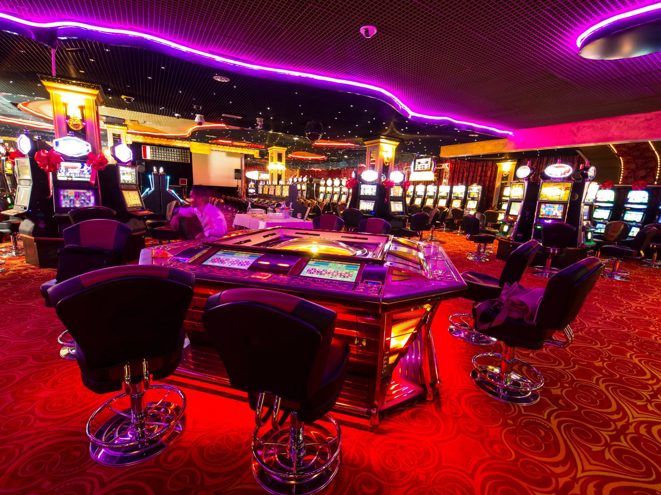 Gaming tables and slot machines in a casino