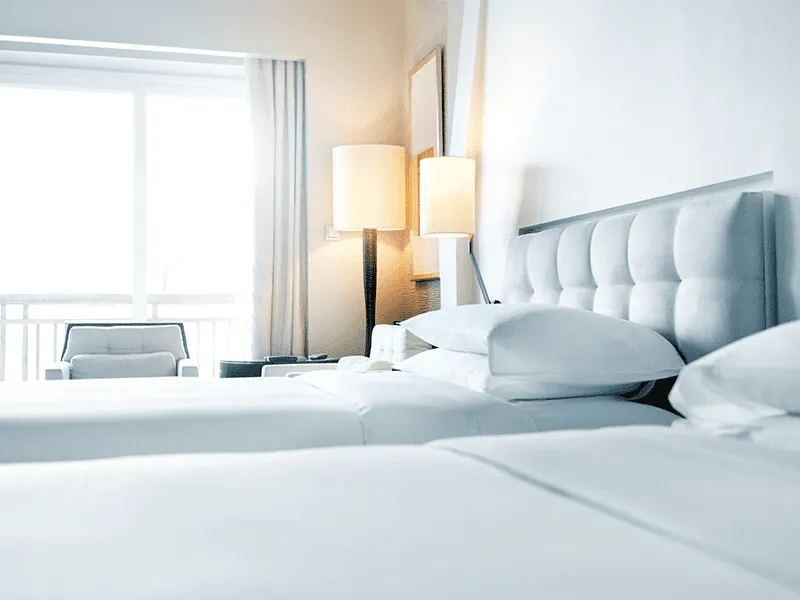 Bright, contemporary hotel guest room